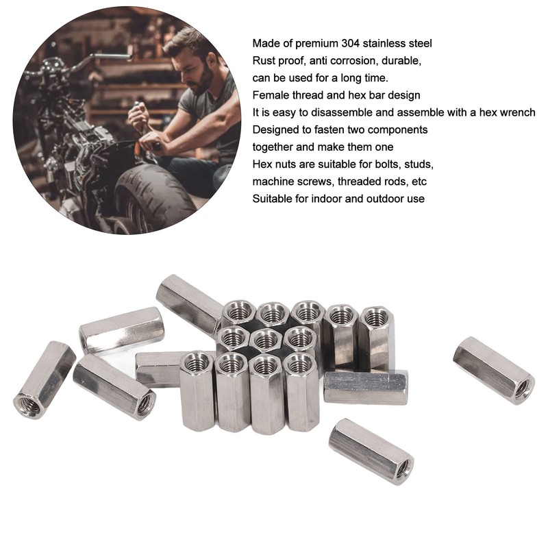 20Pcs Hex Coupling Nut 304 Stainless Steel Rust Proof Female