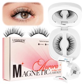 LASHVIEW Magnetic Eyelash Natural Look with 2 Pairs Reusable Magnetic Eyelash Applicators, No Glue Magnetic Eyelashes Magnetic Eyelashes Kit, Easy to Put on and Take Off