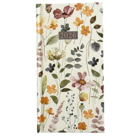 2026 Slim Pocket Diary, Week to View Planner, Floral Hard Cover Design, Home and Office Organiser (Size 16cm x 8.5cm) (Floral White)