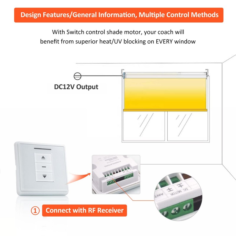 Rollerhouse 12V DIY Electric Roller Blind/Shade Tubular Motor Kit, Hard