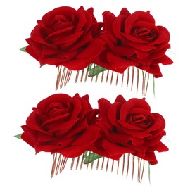 IWOWHERO 2Pcs Bridal Hair Comb Elegant Fabric Rose Flower Hair Clips for Weddings Hanfu Styling Tool for Brides Parties and Special Occasions