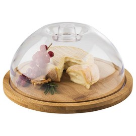 APS 822 Tray with Cover – Round Wooden Tray Made of Bamboo with Cover (Diameter 20.5 cm, Height 10 cm) – Cheese Bell, Cheese Board