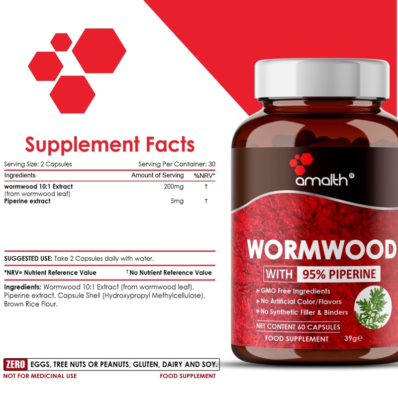 Wormwood 205mg Extract Powder 60 Capsule Vegan Safe, Non-GMO Made