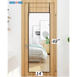 DMWOODFL DMWOODFL 48"x14" Over The Door Full Length Mirror - Wall Mounted or Hanging with 2 Metal Hooks, Space-Saving Black Mirror for Bedroom, Bathroom, Living Room Decor