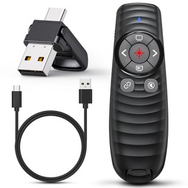 Presentation Clicker Wireless Presenter Remote Clicker for 2-in-1 USB Type C Powerpoint Clicker with Pointer, Rechargeable Presentation Pointer PPT Slide Advancer for Mac/Google Slide/Keynote