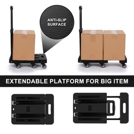 Mayouko 500LBS Foldable Platform Hand Truck Dolly Cart, Portable Luggage Cart Dolly with 6 Wheels for Luggage, Airport, Travel, Moving, Shopping, Office