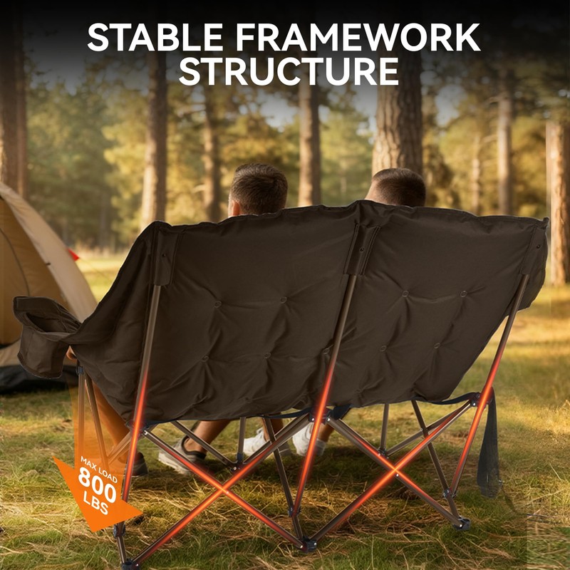 High Back Double Camping Chair 2 Person Camping Chair Brown