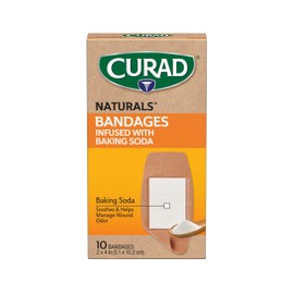 CURAD Naturals Baking Soda Bandages 2" x 4", Individually Wrapped Sterile Bandage, First Aid Kit Essential, Protects Scrapes and Cuts, Absorbent and Self-Adhesive, 10-Count Box