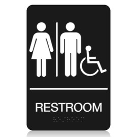 Restroom Signs for Business - ADA Compliant Braille Handicap Bathroom Sign with Double Sided 3M Tape - ABS Plastic Unisex Bathroom Sign 9” x 6” for Offices and Restaurants