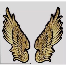 Unbranded Golden Black Angel Wings Embroidered Iron-on Patches 3+1/2 x 1+1/2 inch