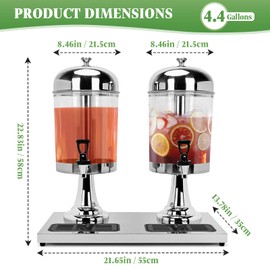 tonchean Beverage Dispenser, 4.4 Gallon/16-L Dual Drink Dispenser Stainless Steel Juice Punch Dispenser with Ice Core and Spigot for Parties Wedding Hotel Buffet Banquet Restaurant