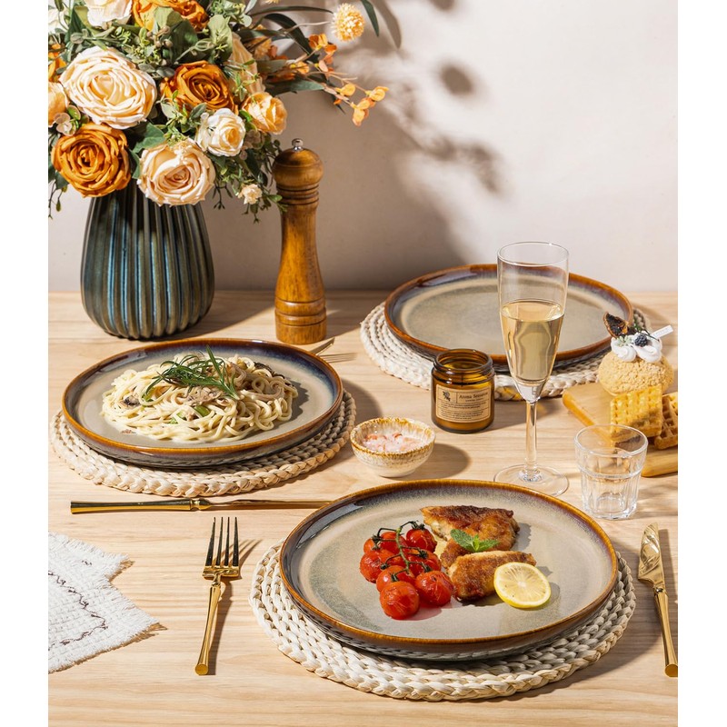 theterra Dinner Plates Set of 6, 10.25 Inch Ceramic Dinner