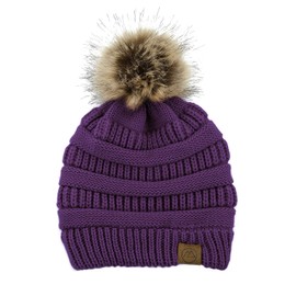 Zando Satin Lined Winter Hats for Women Beanies Women Satin Lined Beanie with Pom Pom Beanie Womens Winter Hats Warm Winter Hat Knit Beanie Hats for Women Womens Beanies for Winter Purple Beanie