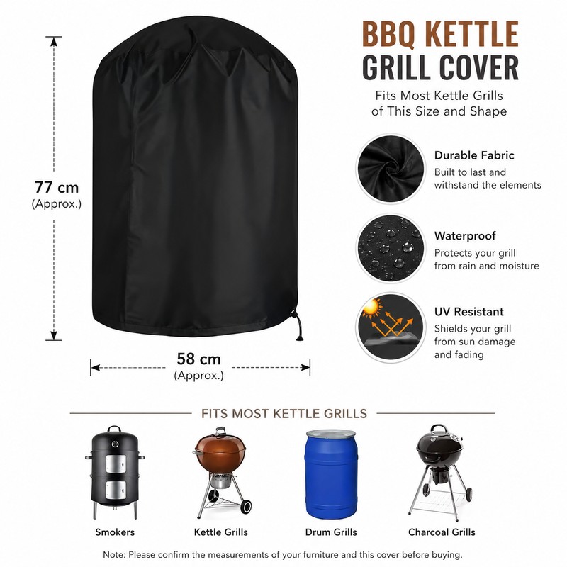 Black BBQ Grill Cover for Outdoor Cooking – Fabric Round