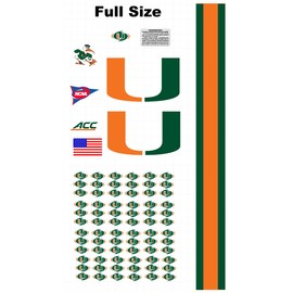 convex MIAMI  HURRICANES FULL SIZE FOOTBALL HELMET DECALS WITH STRIPE 8 Mil Convex