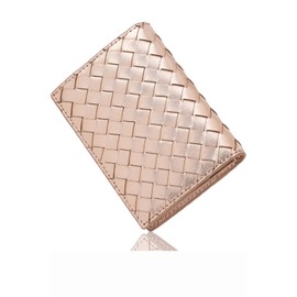 World Closet Intrecciato Lightweight Thin Large Capacity Business Card Case Crocodile Embossed Ultra Lightweight Thin Women's Genuine Leather Lamb Leather, multicolor (pink / gold)