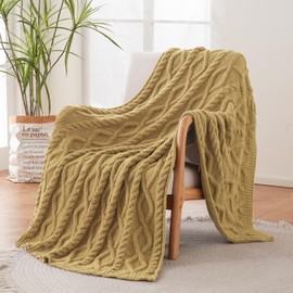 Excervent Ultra Soft Microfiber Plush Fluffy Blanket, Luxurious Fuzzy Chunky Knit Throw Blankets for Couch Sofa Bed and Chair (50x60inch,Camel Knit)