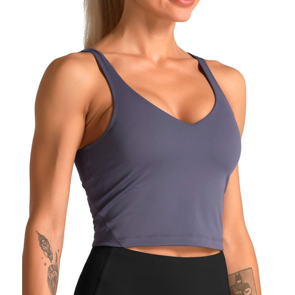 Dragon Fit Sports Bra for Women Longline Padded Bra Yoga Crop Tank Tops Fitness Workout Running Top (X-Small, Vintage Purple)