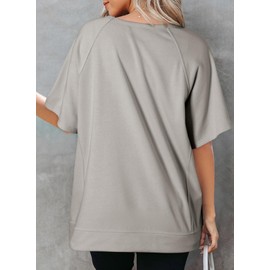 Dokotoo Spring Tops for Women 2025 Oversized T Shirts Casual Short Sleeve Hoodies Sweatshirts Top Cotton Loose Fit High Low Lightweight Thin Workout Basic Round Neck T-Shirts Blouse Grey Small