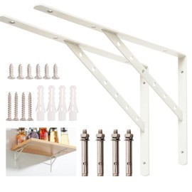 Shelf Brackets 16 Inch, Heavy Duty 90 Degree Floating Wall Shelves Brackets Triangle Shelf Brackets, Solid Stainless Steel Decorative Angle Brackets, 2-Pack (White)