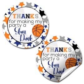 Fun Basketball Sports Lover Birthday Party Stickers for Boys, 40 2" Party Circle Labels for Favors, Envelope Seals & Treat Bags