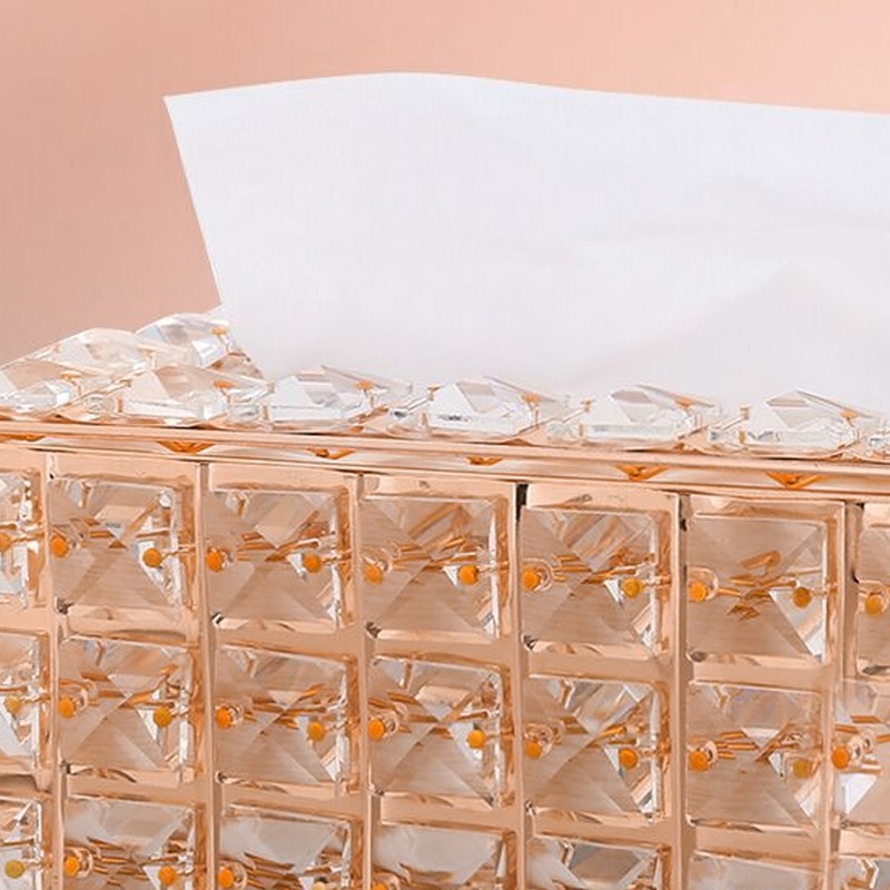 Tissue Dispenser Light Luxury Napkin Storage Box Metal Crystal Glass
