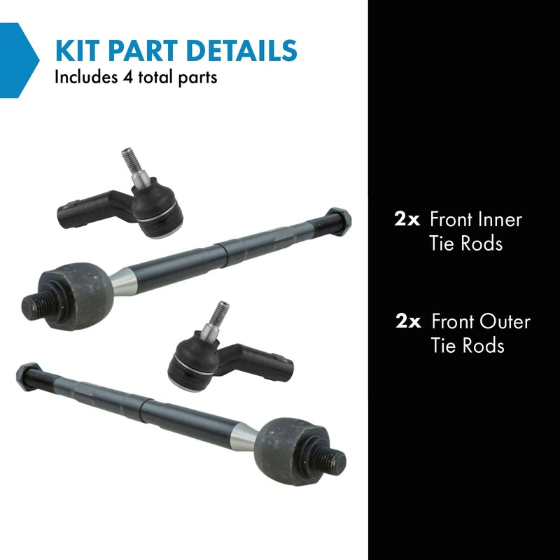 TRQ Front Inner and Outer Tie Rod Set 4 Piece