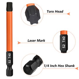 Saipor 13-Piece 3 inch /75 mm Long Torx Bit Set for Impact Driver, S2 Steel Star Bit Set (T5-T40), 1/4'' Hex-Shank Magnetic Torx Screwdriver Bit, Torx Head Drill Bit Set with CNC Machined Tips