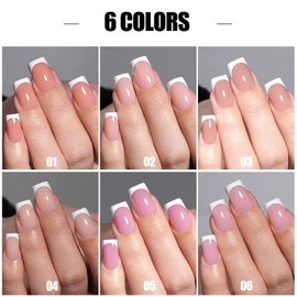 GZMAYUEN Pack of 32 Press On Nails, French Nails for Gluing, Full Cover, Short Square Fingernails for Gluing, Fake Nails for Gel Nails, Natural Nail Tips