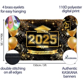 Class Of 2025 Banner for Prom - Congratulations Banner - Congratulations Decorations - Well Done - We Are So Proud of You - 5x3ft (Black and Gold)