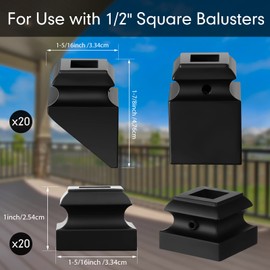 40 Pcs Iron Baluster Shoes Include Flat Shoe and Slant Shoe (Only for The 45 Degree Stair) with Screw Wrought Stair Spindles 1/2 Inch Square Staircase Baluster for Indoor Outdoor Railing Black