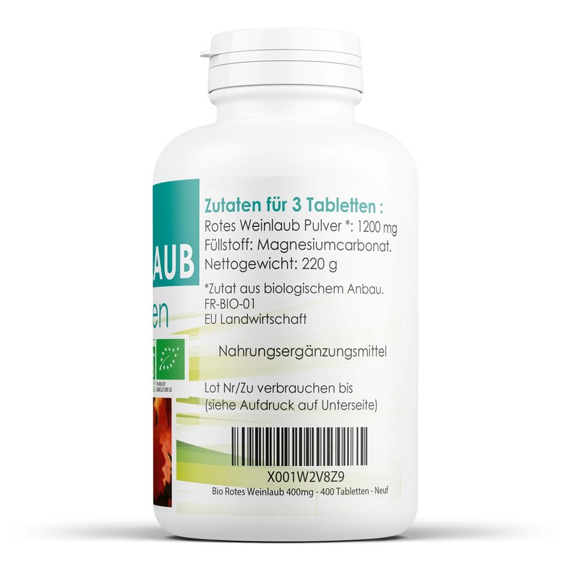 Bio Rotes Weinlaub 400mg - 400 Tabletten