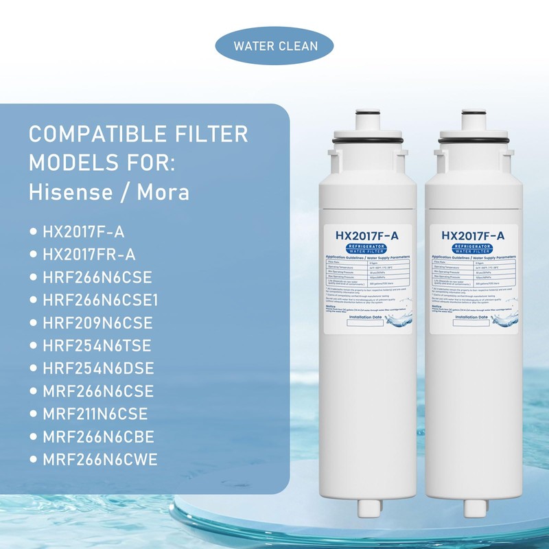 HX2017FR-A Water Filter Cartridge Compatible with Hisense HRF266N6CSE1, HRF266N6CSE, HRF209N6CSE,