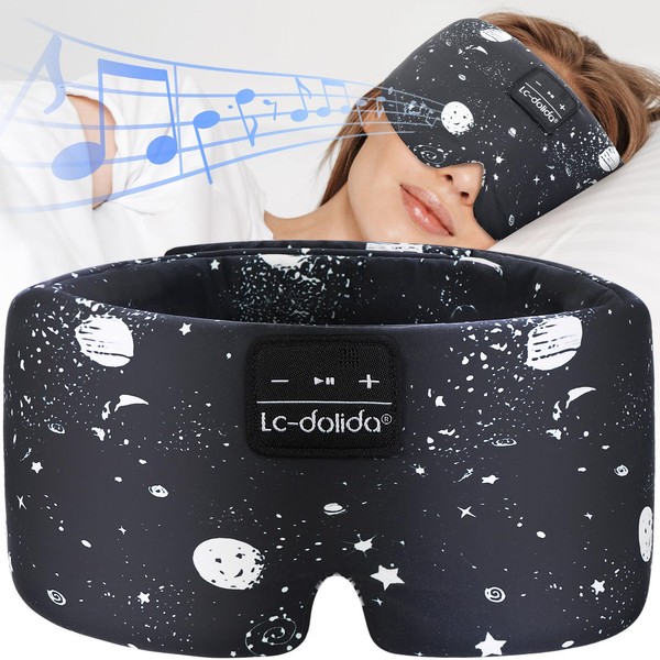 LC-dolida Schlafkopfhörer Schlafmaske mit Kopfhörer, 100% Lichtblockierende Augenmaske Bluetooth V5.4