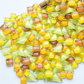 500g Irregular Glass Mosaic Tiles for Crafts, Tiny Random Color, DIY Creative for Home Decoration, Vases, Cups, Picture Frames, Flower Pots (Yellow Series)