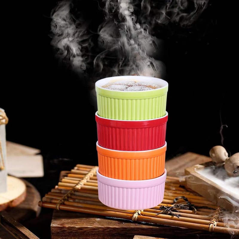 YAZYLIFE Ramekins 4oz,Creme Brulee Ramekins and Souffle Dishes,Porcelain Oven Safe