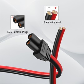 GINTOOYUN 2-Pcs EC5 Plug Power Pigtails Cable 12AWG EC5 Female Plug to Bare Wire Open Power Supply Repair Cable with Waterproof Cap for Car Air Pumps (11.81 Inches) (EC5 Socket 0.3 m)