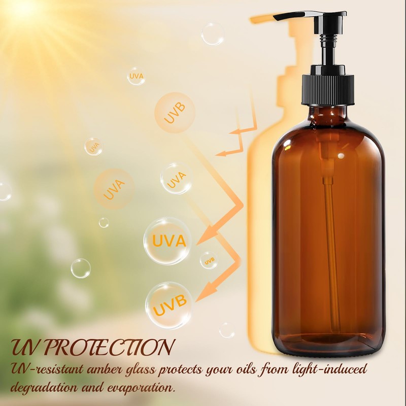 12 Pack Amber Glass Bottles 16oz with Pump Dispensers, Refillable