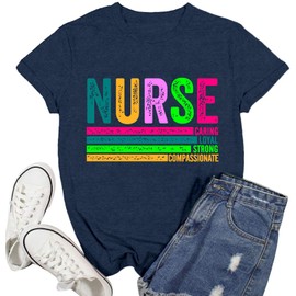 Ascrazy Women Nurse Shirt Nursing School T-Shirt Nurses Life Tee Nurse Day Tops Blue