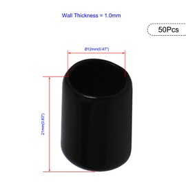 Ohamtes 50PCS ID6mm(1/4") Black PVC Rubber End Caps, Vinyl Flexible End Caps, Round Pipe End Caps, Bolt Thread Protector Safety Caps
