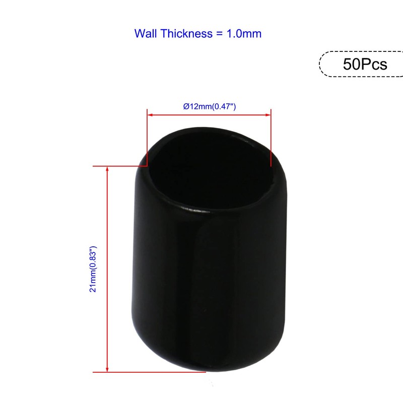 Ohamtes 50PCS ID6mm(1/4") Black PVC Rubber End Caps, Vinyl Flexible