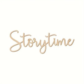 Storytime Wooden Script Wall Sign Black Plywood Decorative Sticker for Bedroom, Nursery, Reading Nook, or Door Cosy & Inspirational Wall Décor for Kids' Room, Playroom, or Library (Natural)
