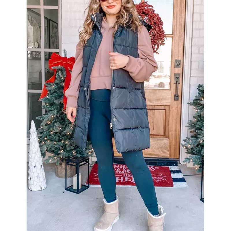 Tanming Women's Long Puffer Vest Casual Sleeveless Puffy Jacket with