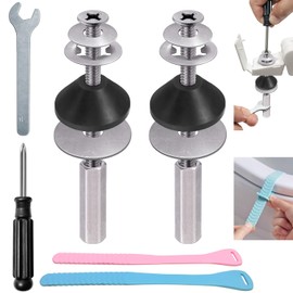 Toilet Seat Screws Replacement Kit, Toilet Seat Bolts Replacement Kit, Heavy Duty Stainless Steel Toilet Bolts with Extra Long Downlock Nuts, Toilet Seat Lifter Tab, Screwdriver, Wrenches (2 Pack)