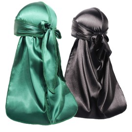 Bebé durag 2 paquetes de niños durags para niños recién nacido sedoso durag para niños de satén do rag doo rag, Negro + Verde, Talla Del Bebé