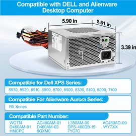 Upgraded HU460AM-01 460W Power Supply PSU Compatible with Dell XPS 8930 8920 8910 8900 8700 8300 8100 8000 Alien-Ware Aurora R5 Replacement DPS-460DB-15 AC460AM-01 WY7XX WC1T4 D460AM-03 L350AM-00