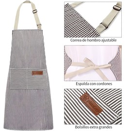 Delantales de Cocina, 2 Delantales de Cocina Impermeables, Delantal de Cocina con Correa Ajustable para El Cuello, Bolsillos Dobles Ampliados, Adecuado para Restaurante, Hogar, Barbacoa Al Aire