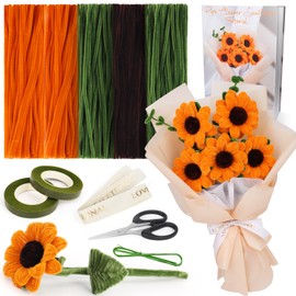 Coopay Sonnenblumen Blumenstrauß, DIY Pfeifenreiniger Blumen Set mit Pfeifenputzer, Klebeband, Schleife, Kreative Pfeifenreiniger Set mit Video und Anleitung, Pfeifenputzer zum Basteln für Anfänger