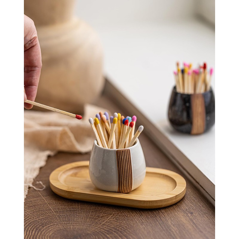 Zoeeker Ceramic Match Holders with Striker - Matchstick Container Set