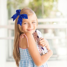 Glitter Cheer Bow Clip - 5 Inch Sequin Hair Bow with Tails for Girls Teen Softball Cheerleader Outfit Uniform-Royal Blue